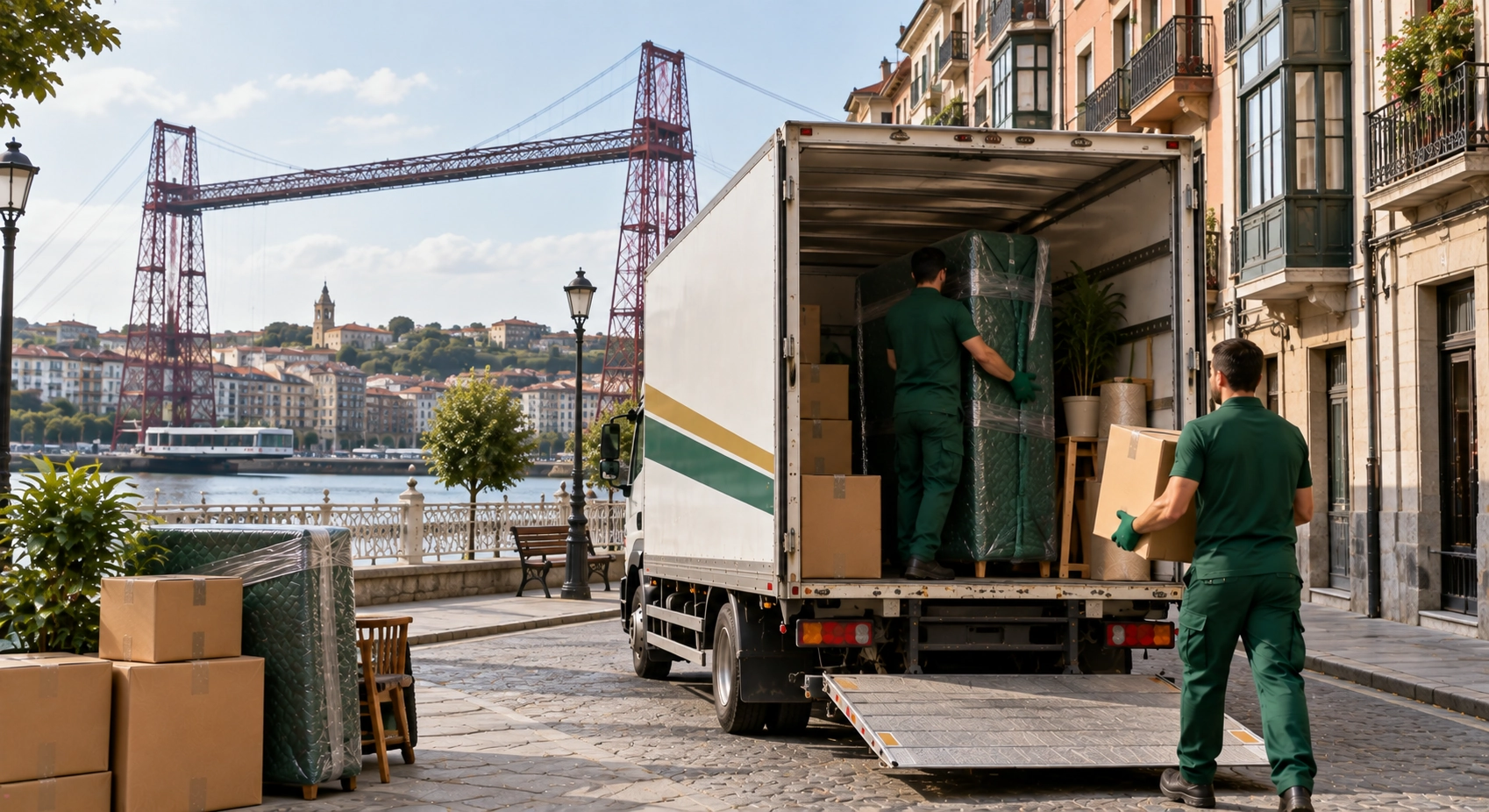 Mudanzas en Portugalete: camión de mudanzas junto al Puente Colgante de Bizkaia