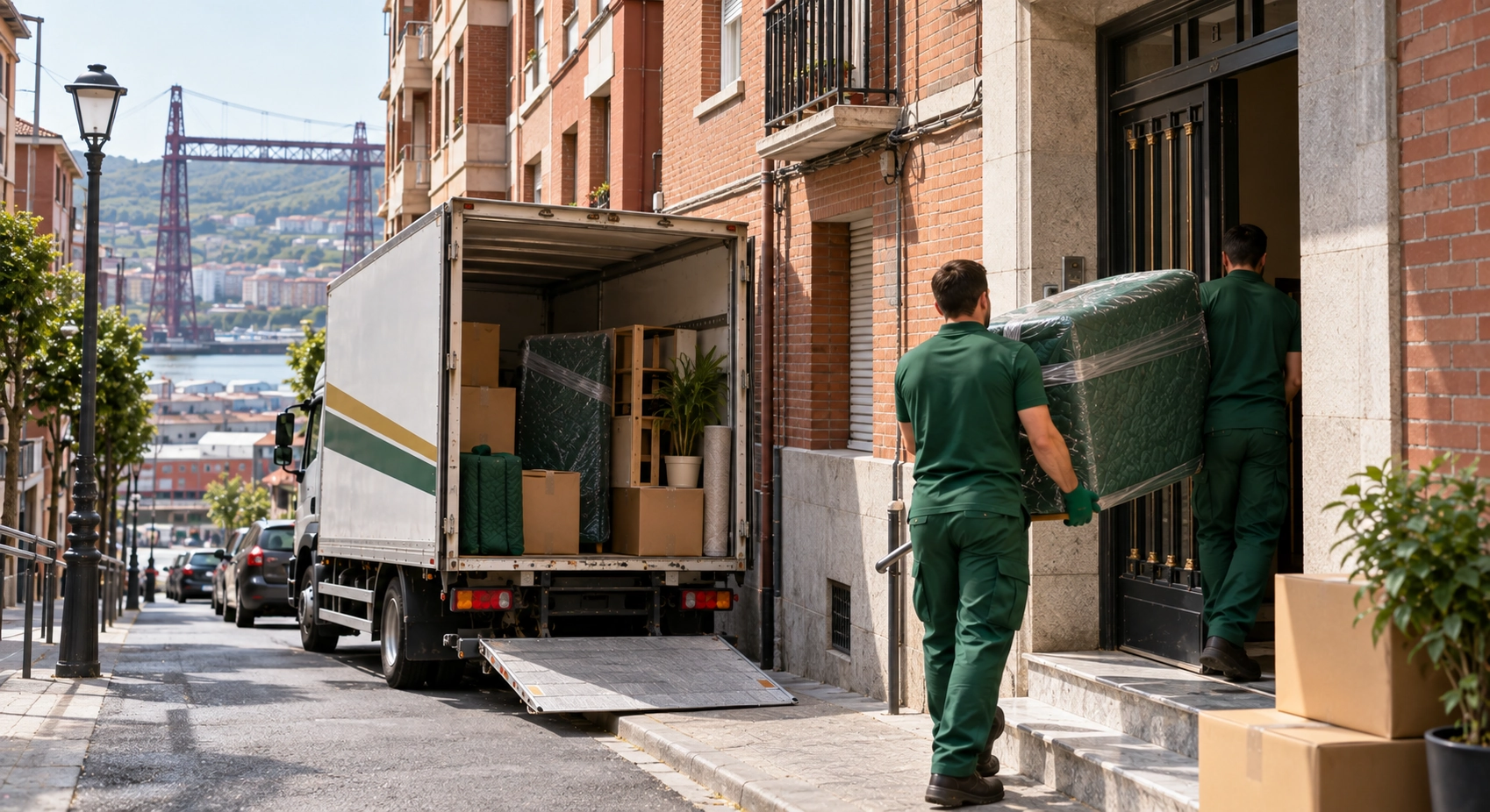 Mudanzas en Sestao: operarios cargando muebles en una vivienda de El Kasko